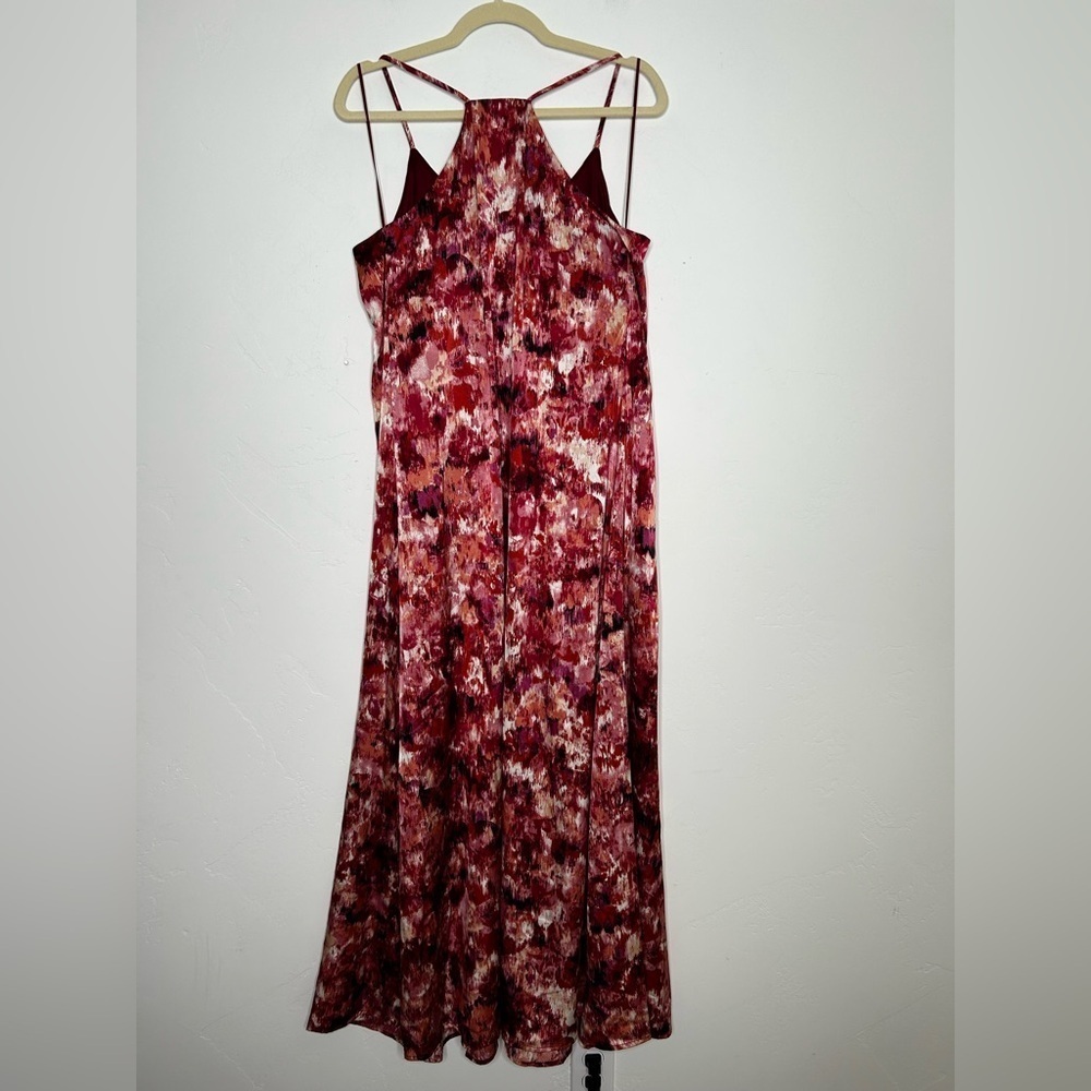 Nicole‎ Miller Abstract Maxi Trapeze Dress Maroon Pink Coral Size Large Event - Picture 2 of 11